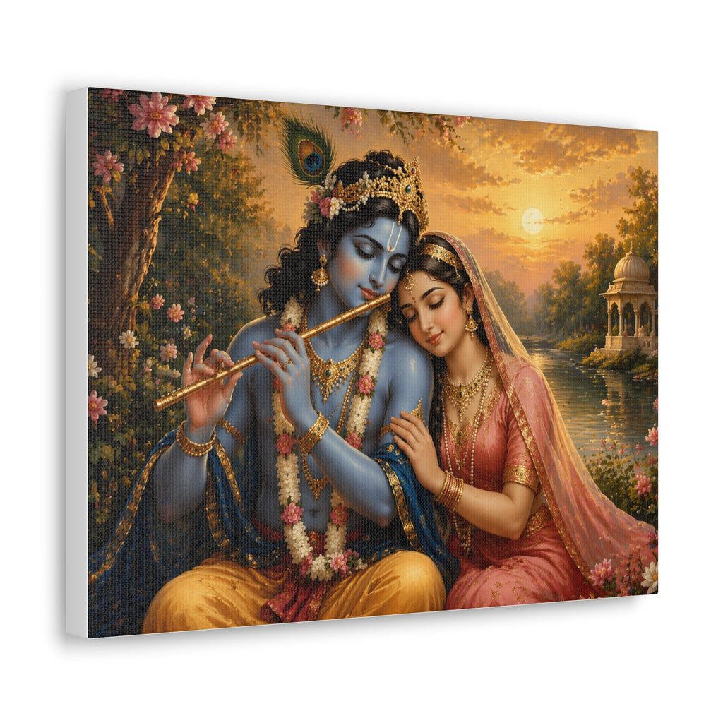 Radha Krishna Romantic Canvas Wall Art — Divine Hindu Mythology Print
