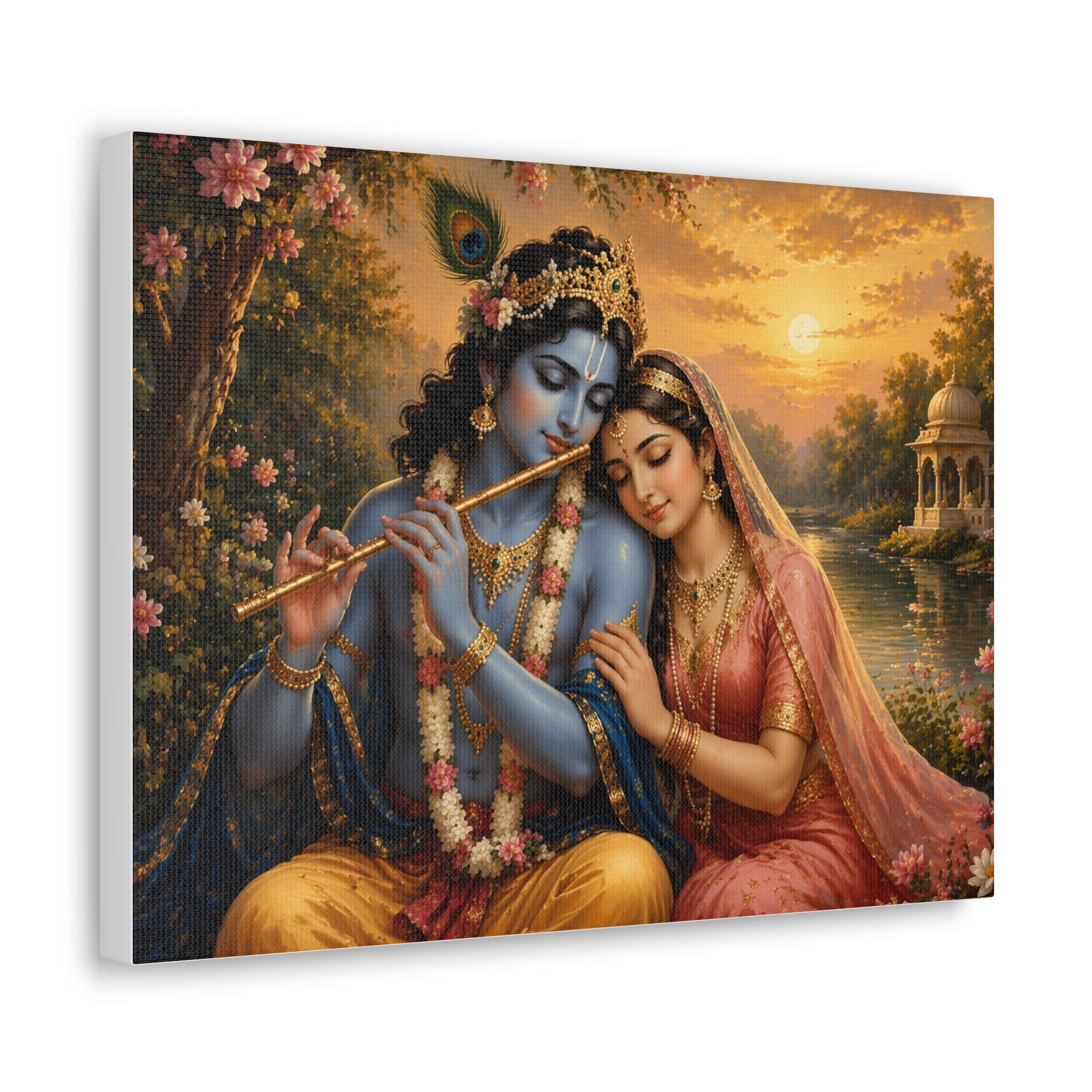 Radha Krishna Romantic Canvas Wall Art — Divine Hindu Mythology Print