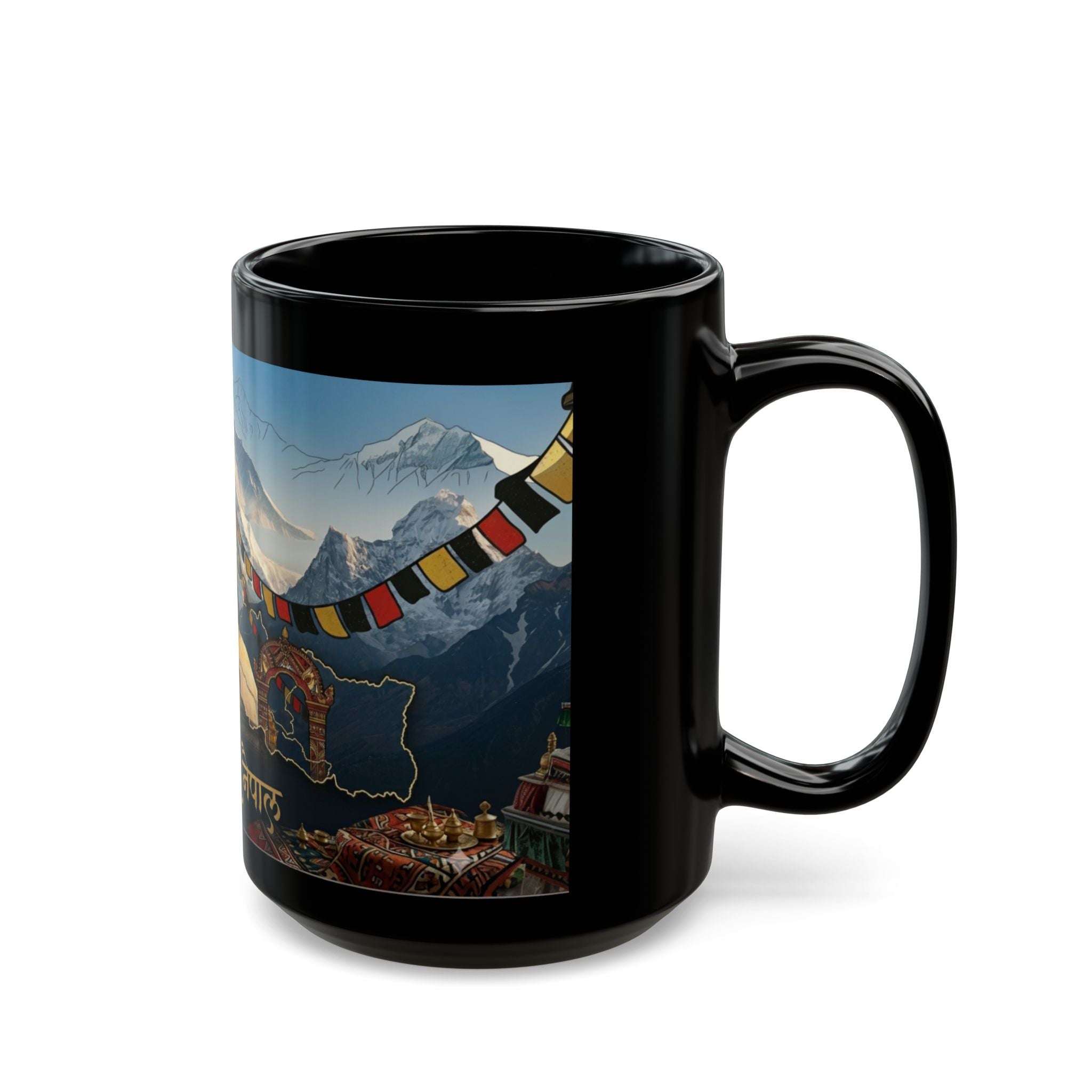 Nepal Stupa & Everest Black Ceramic Mug — "Mero Pyaro Nepal" Travel Souvenir (11oz/15oz)
