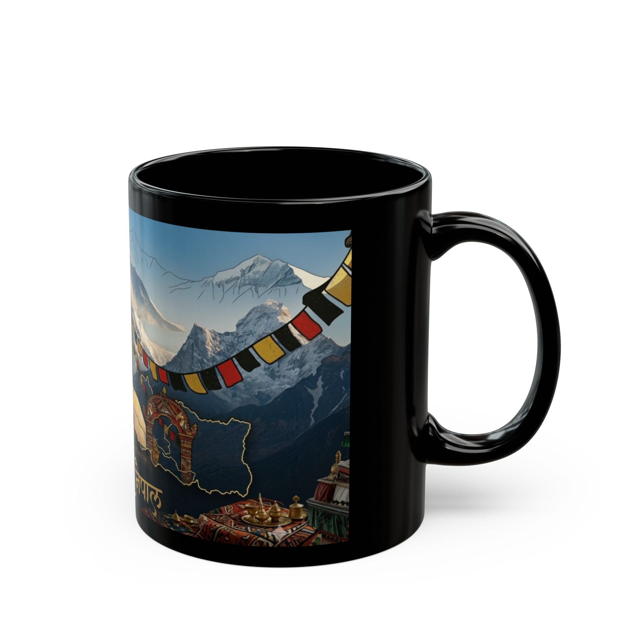 Nepal Stupa & Everest Black Ceramic Mug — "Mero Pyaro Nepal" Travel Souvenir (11oz/15oz)