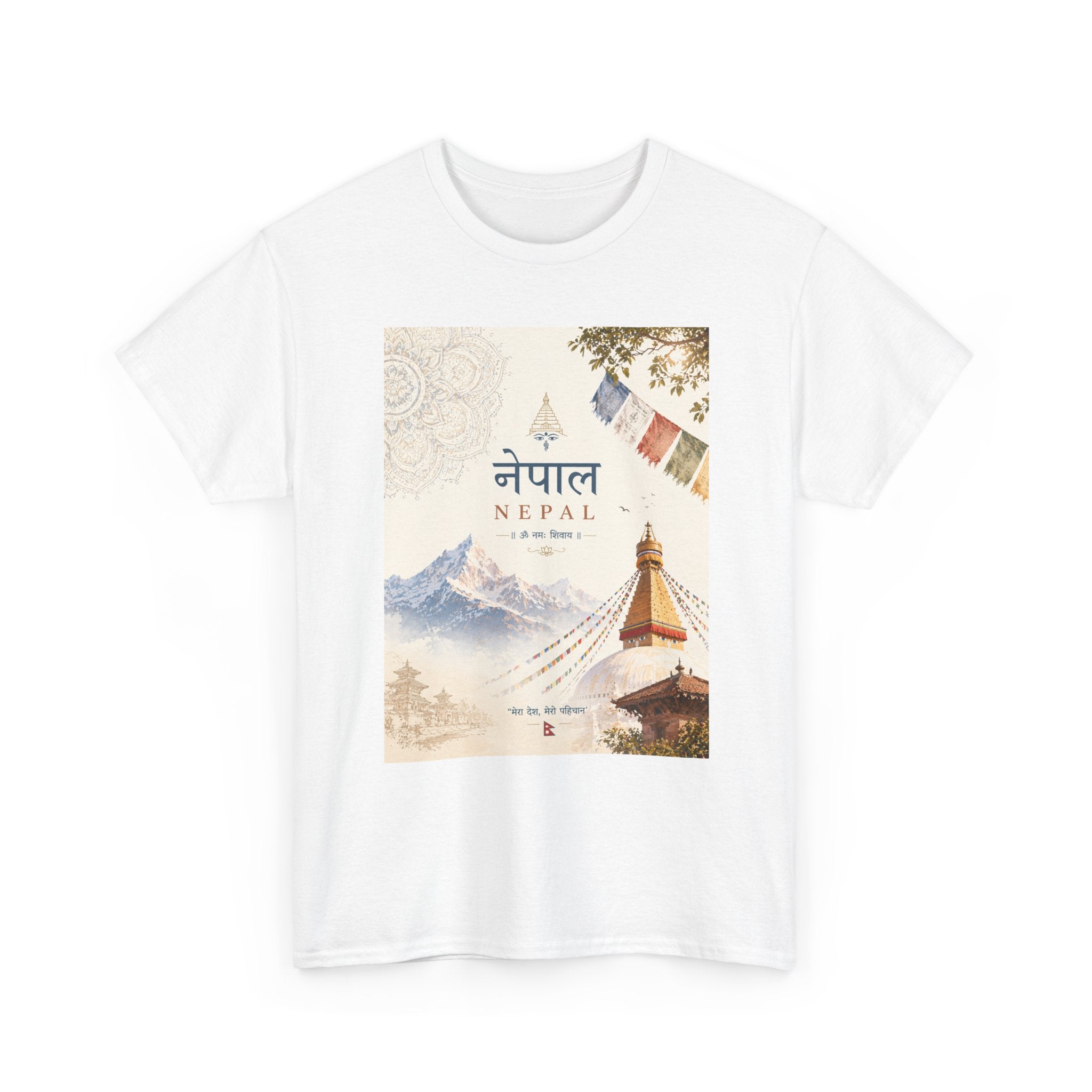 Nepal Travel T-Shirt – Boudhanath Stupa & Himalayan Poster Design