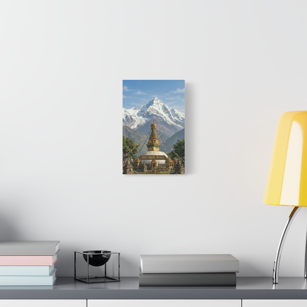 Nepal Stupa Mountain Canvas Print – "Mero Pyaro Nepal" Wall Art
