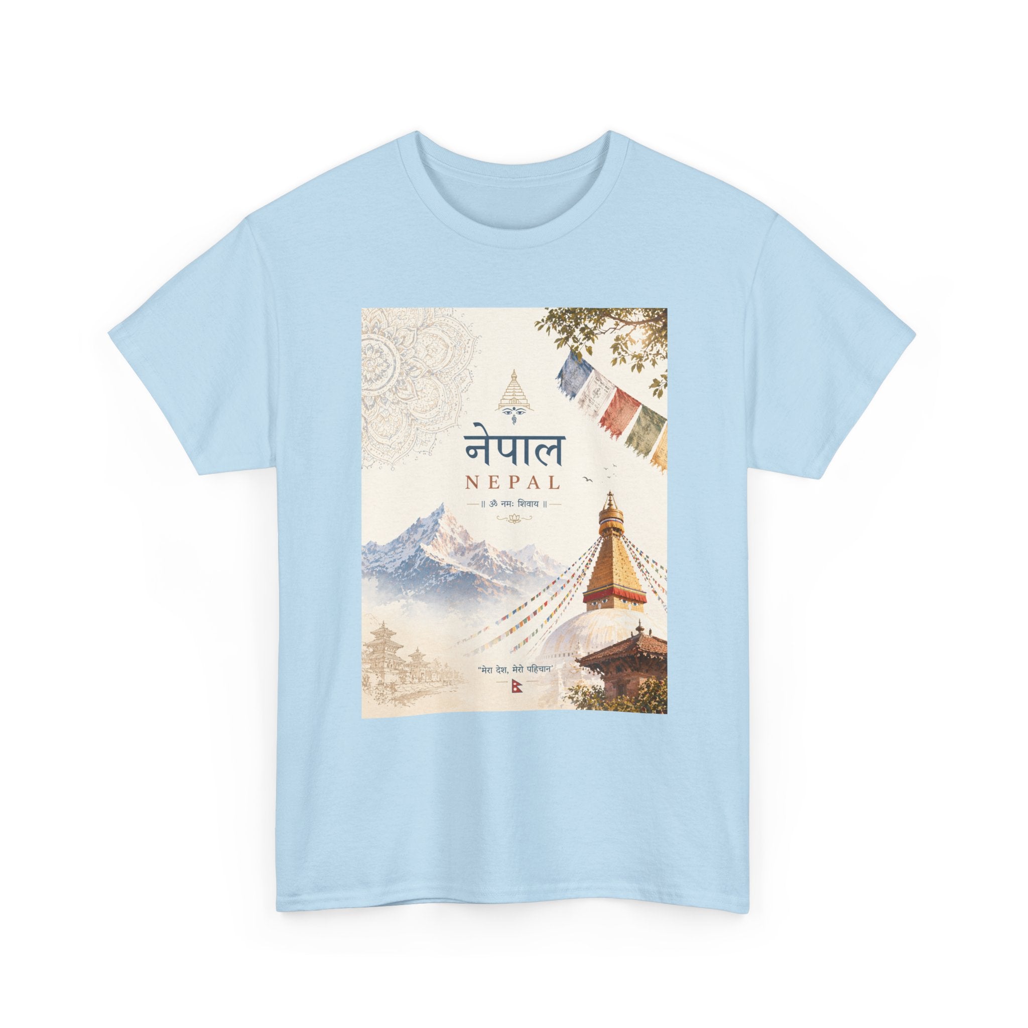 Nepal Travel T-Shirt – Boudhanath Stupa & Himalayan Poster Design