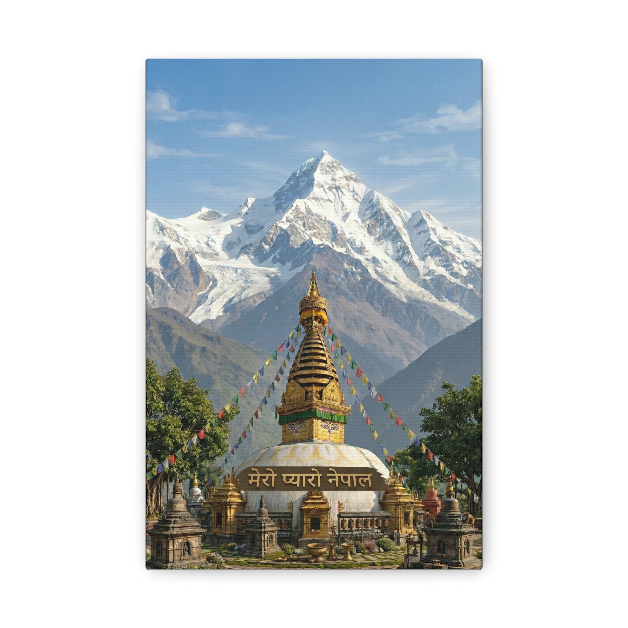 Nepal Stupa Mountain Canvas Print – "Mero Pyaro Nepal" Wall Art