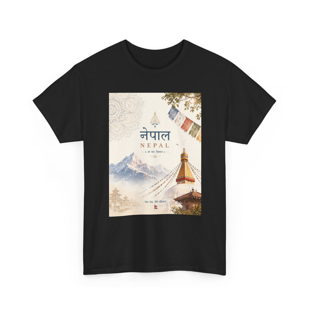 Nepal Travel T-Shirt – Boudhanath Stupa & Himalayan Poster Design