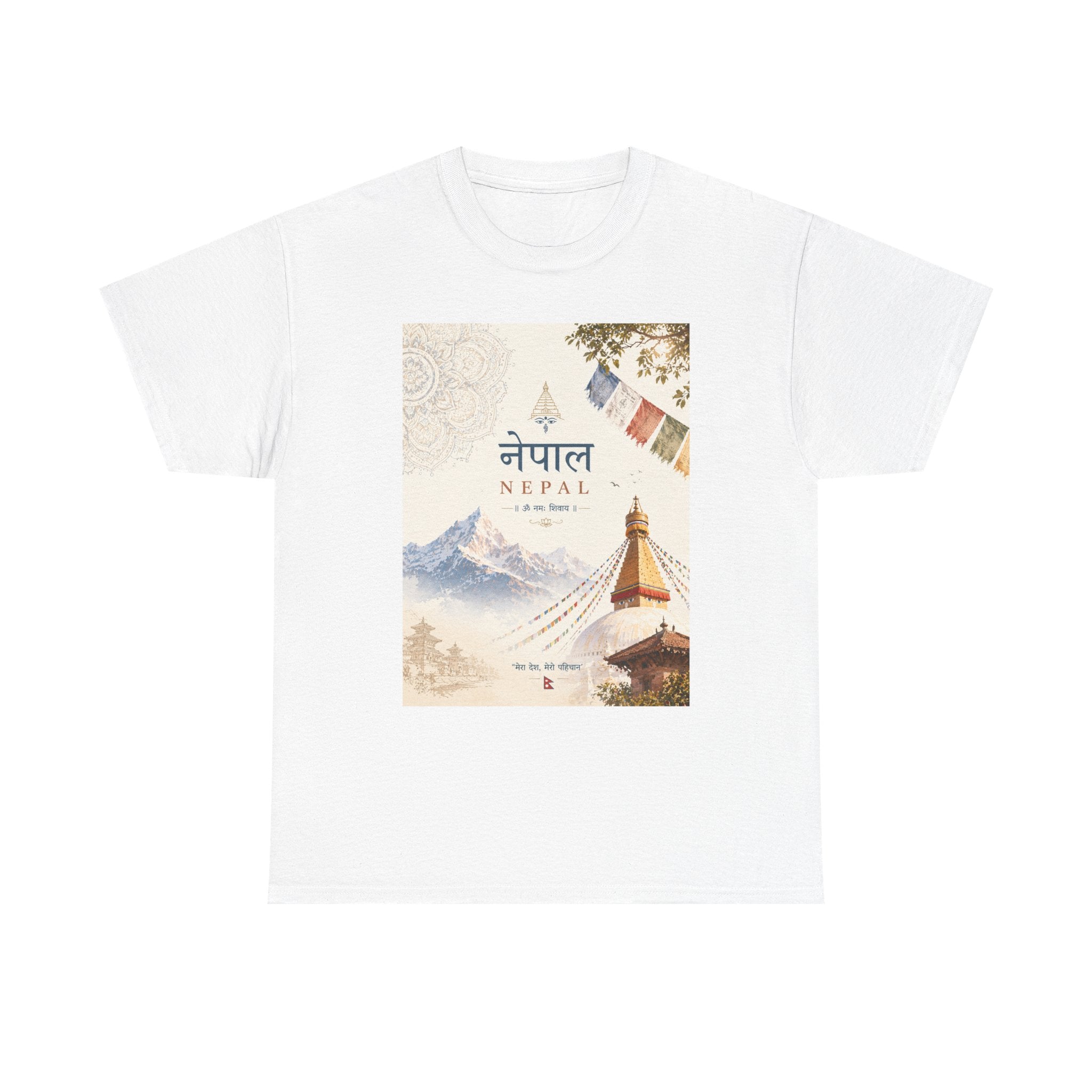 Nepal Travel T-Shirt – Boudhanath Stupa & Himalayan Poster Design