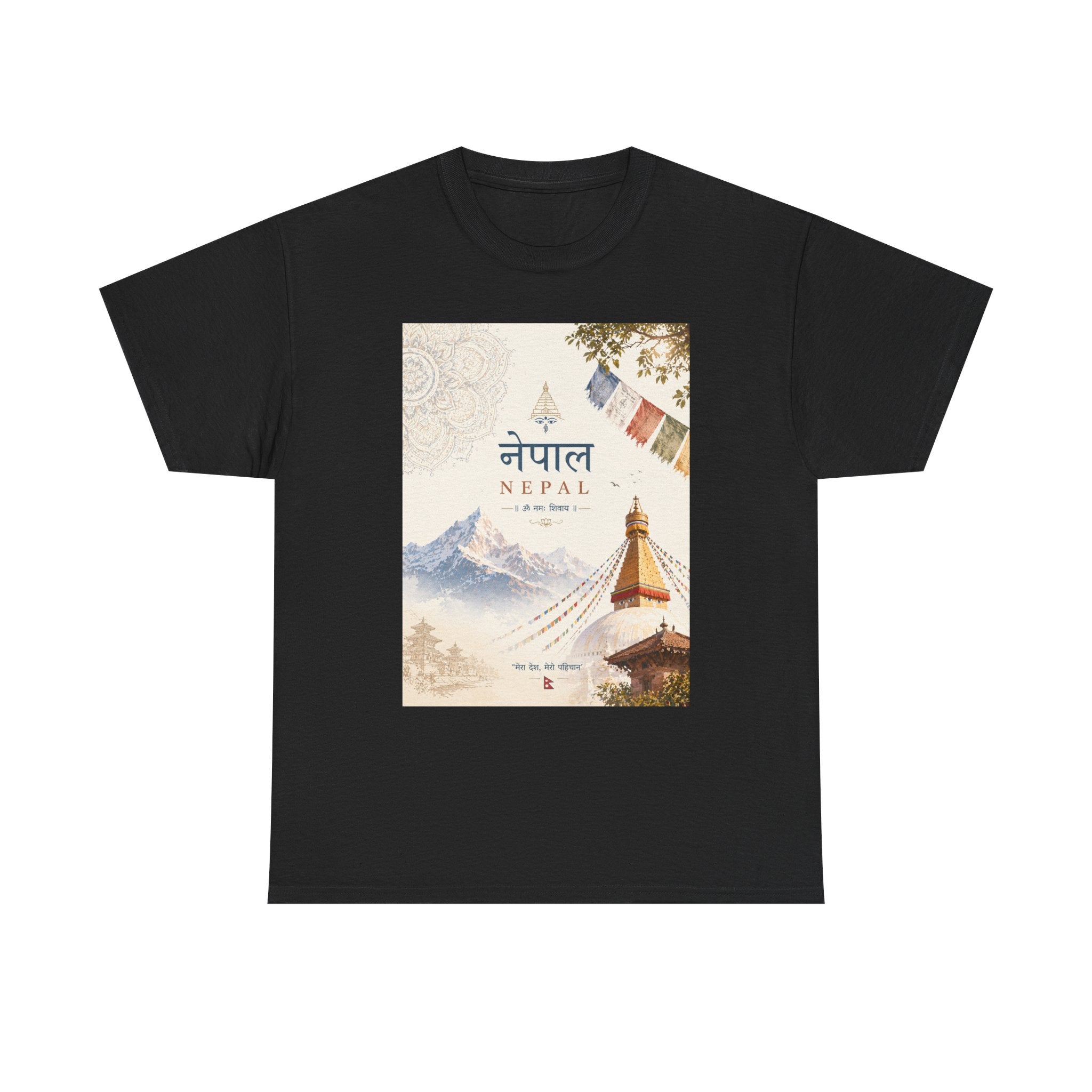 Nepal Travel T-Shirt – Boudhanath Stupa & Himalayan Poster Design