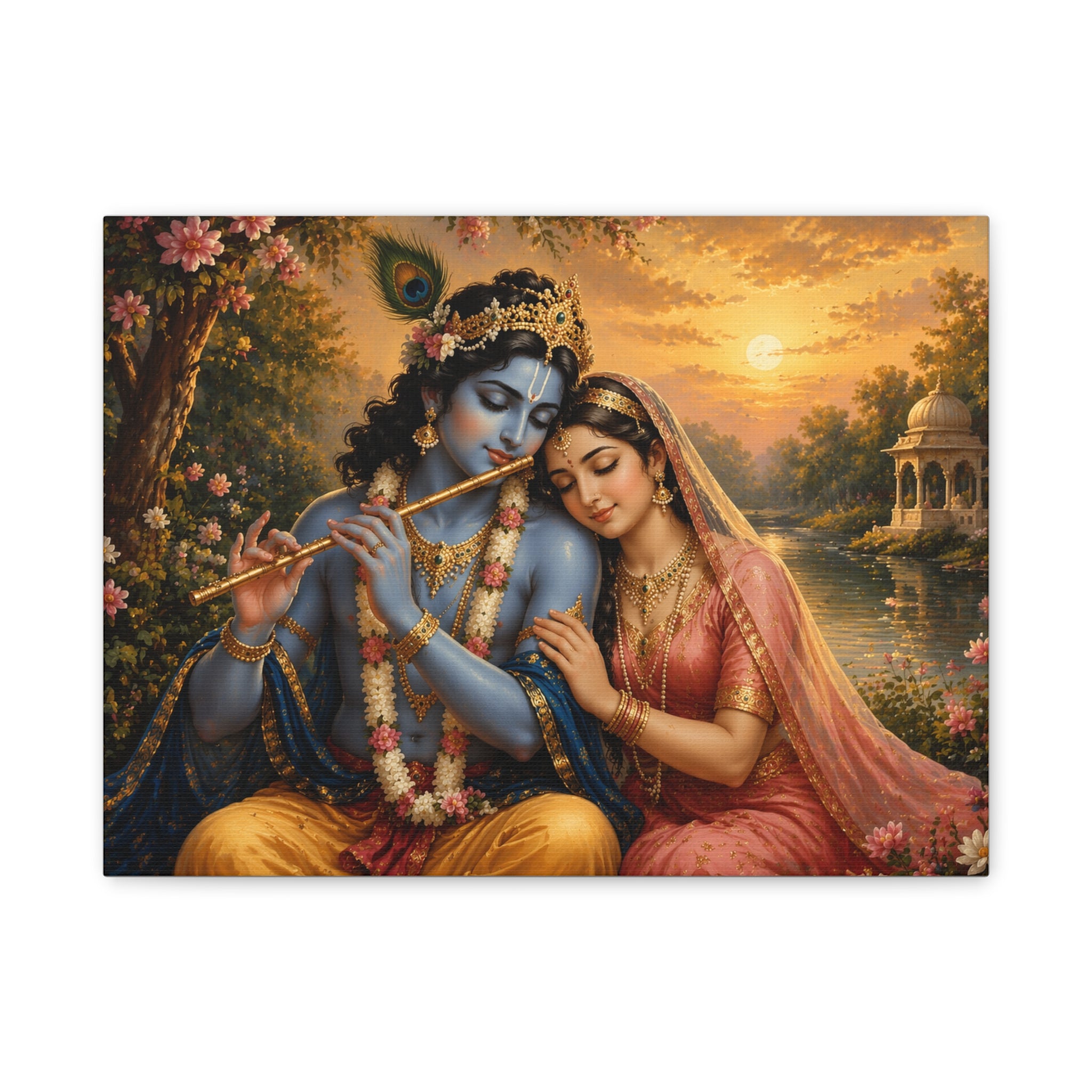 Radha Krishna Romantic Canvas Wall Art — Divine Hindu Mythology Print