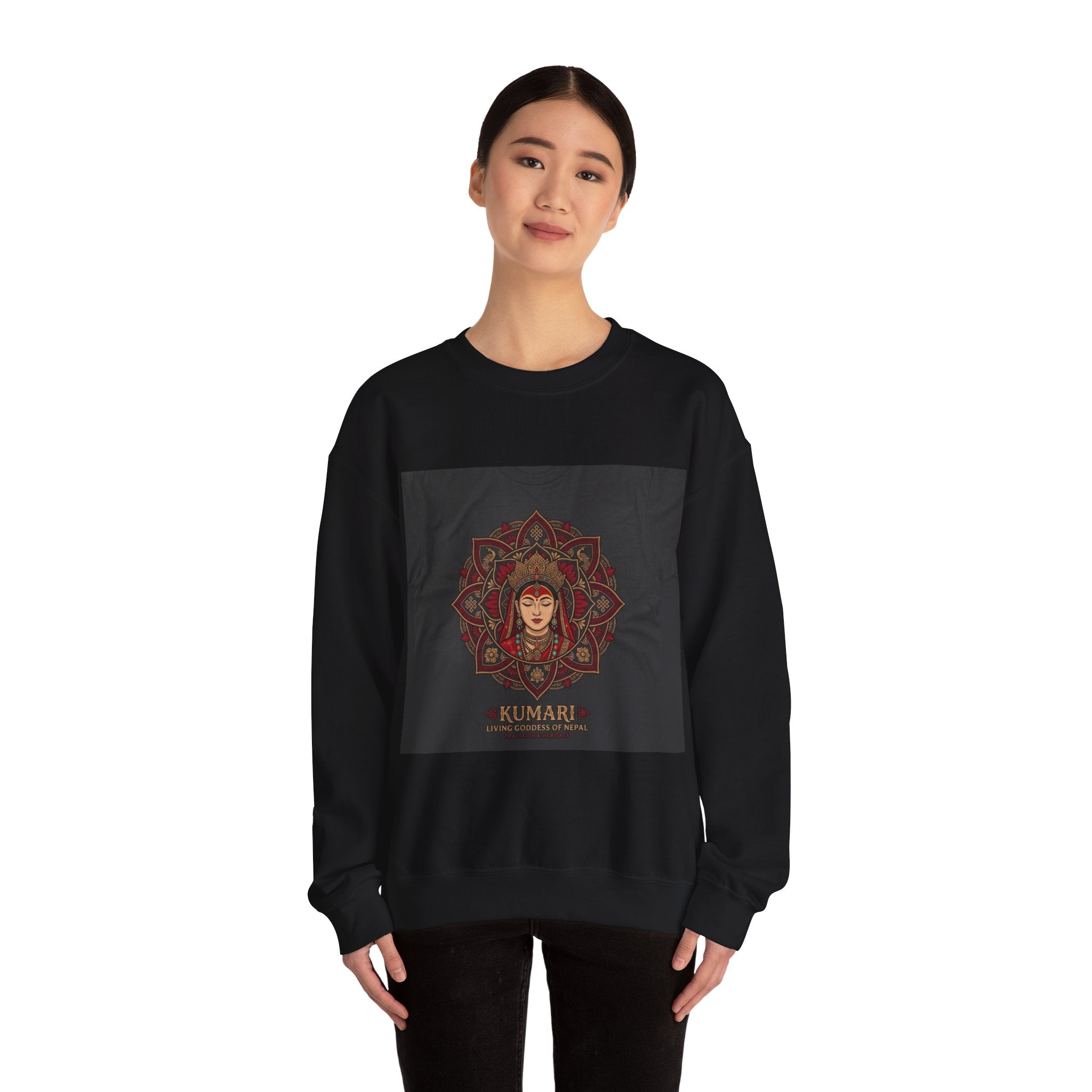 Kumari Mandala Crewneck Sweatshirt – Nepalese Kumari Goddess Graphic Pullover