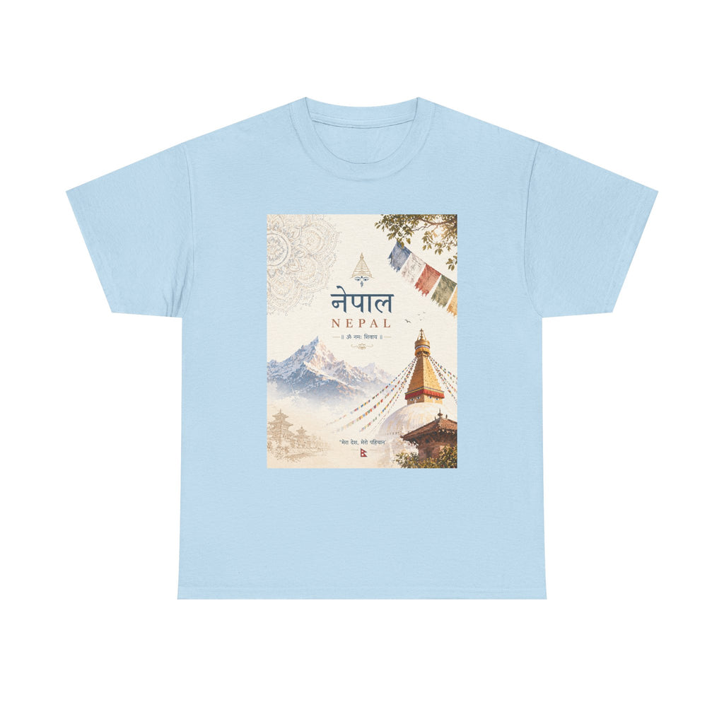 Nepal Travel T-Shirt – Boudhanath Stupa & Himalayan Poster Design