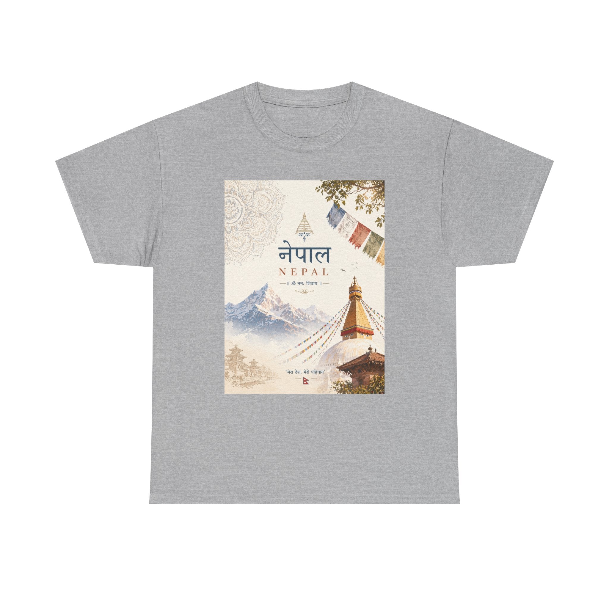 Nepal Travel T-Shirt – Boudhanath Stupa & Himalayan Poster Design