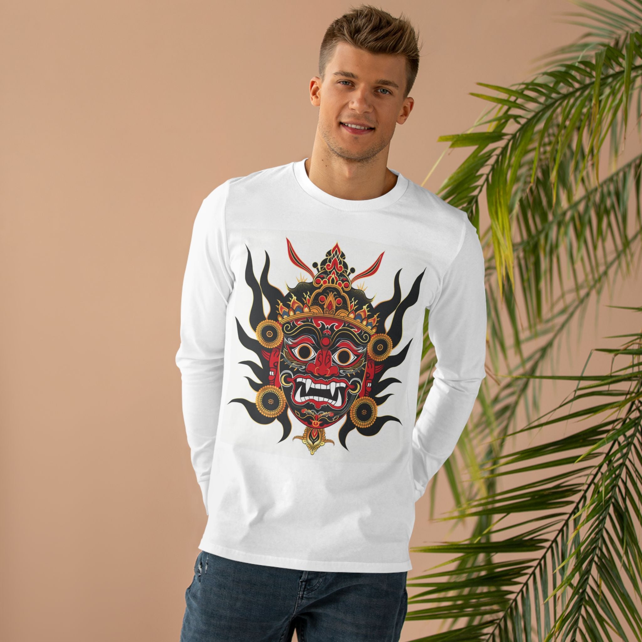 Lakhey Heritage Long Sleeve Tee – Nepal Cultural Lakhey Design (Premium Edition) Long Sleeve Tee — Mythic Red Demon Graphic