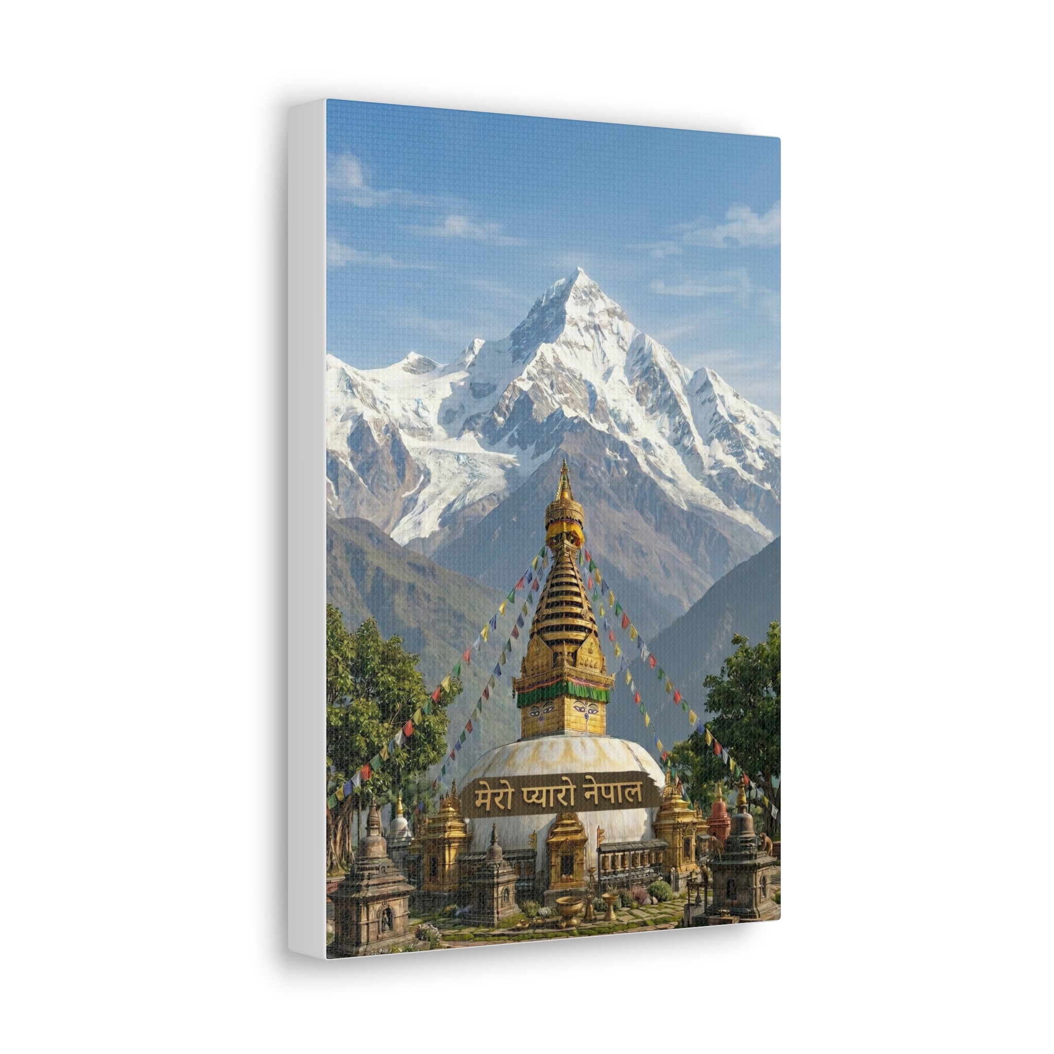 Nepal Stupa Mountain Canvas Print – "Mero Pyaro Nepal" Wall Art