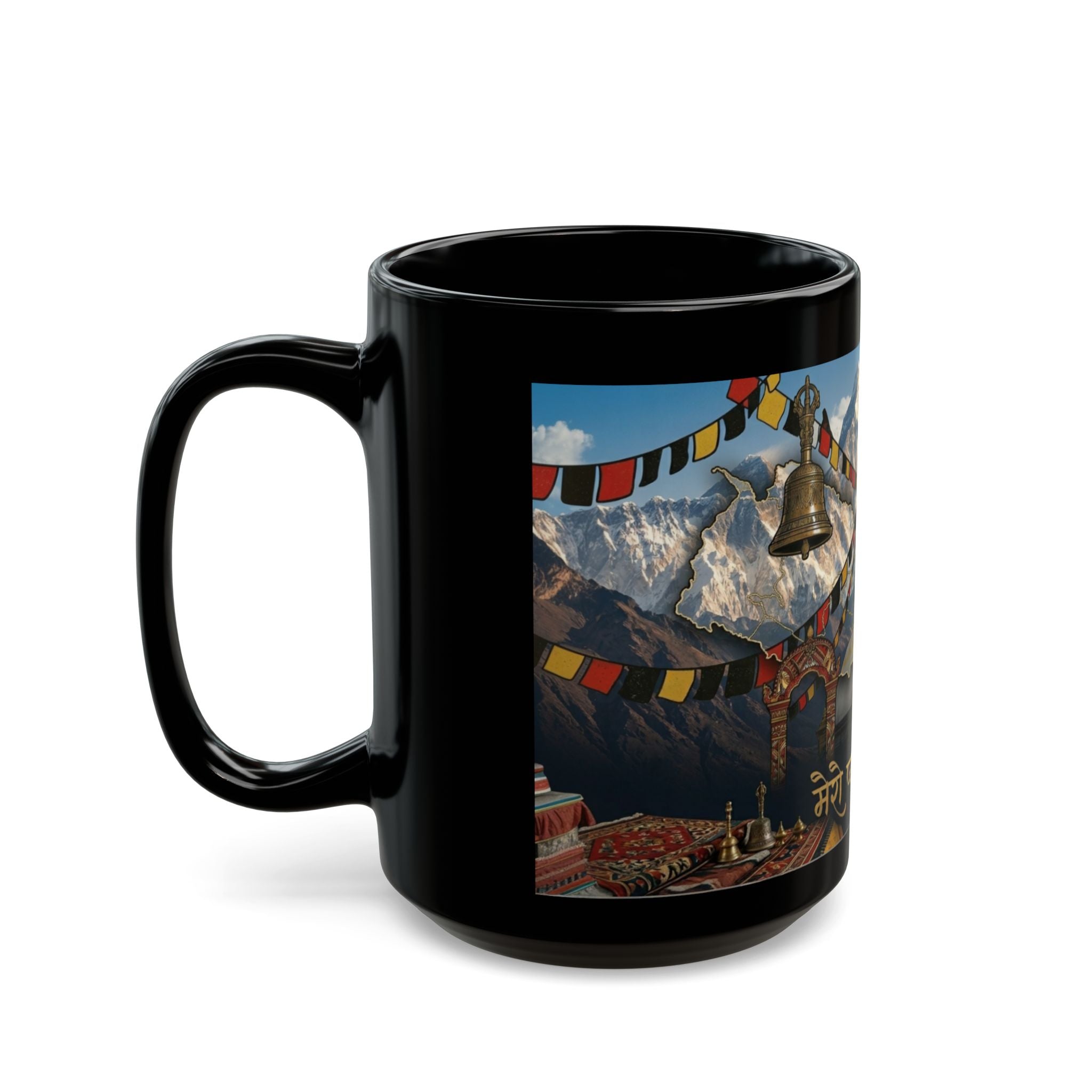 Nepal Stupa & Everest Black Ceramic Mug — "Mero Pyaro Nepal" Travel Souvenir (11oz/15oz)