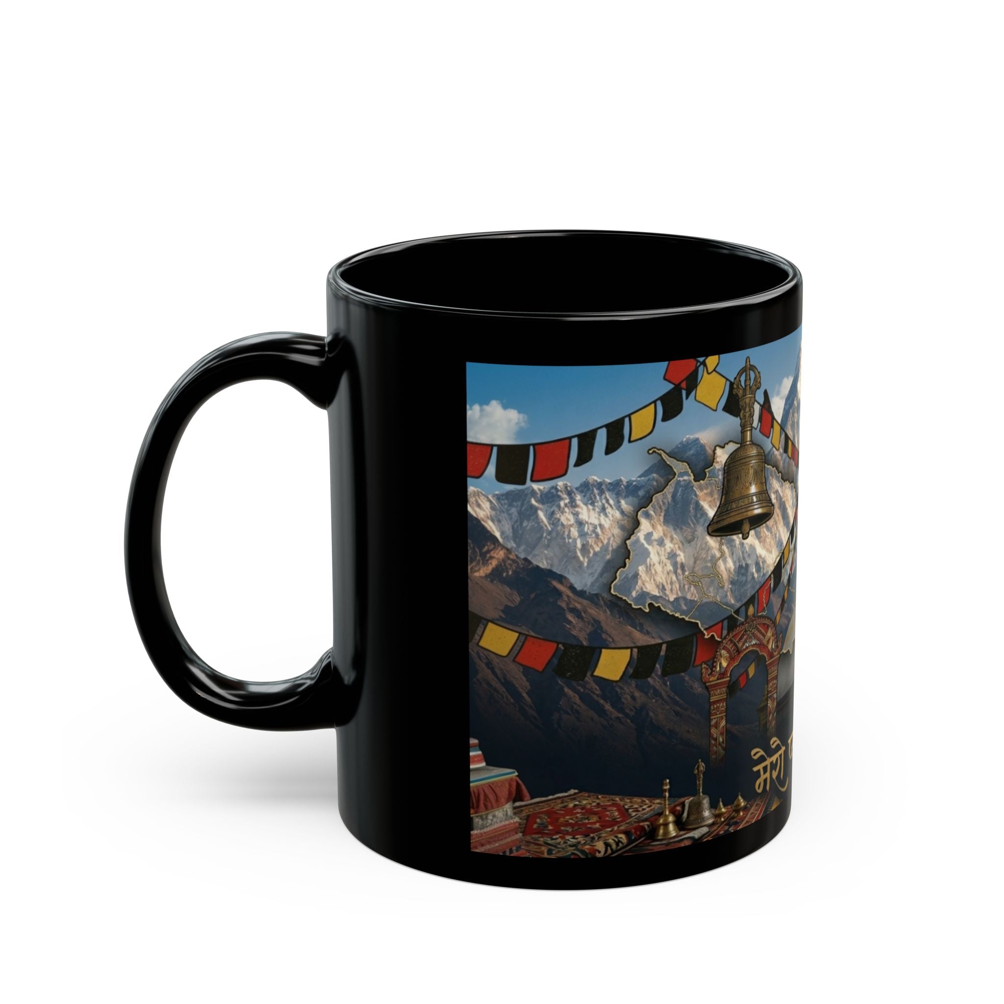 Nepal Stupa & Everest Black Ceramic Mug — "Mero Pyaro Nepal" Travel Souvenir (11oz/15oz)