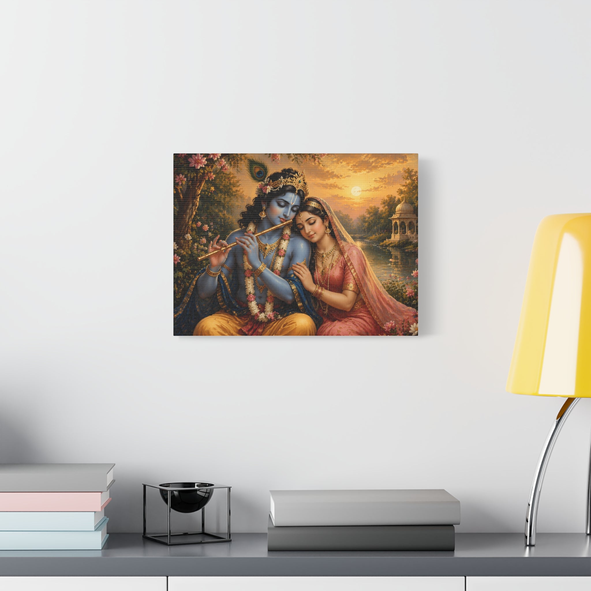 Radha Krishna Romantic Canvas Wall Art — Divine Hindu Mythology Print