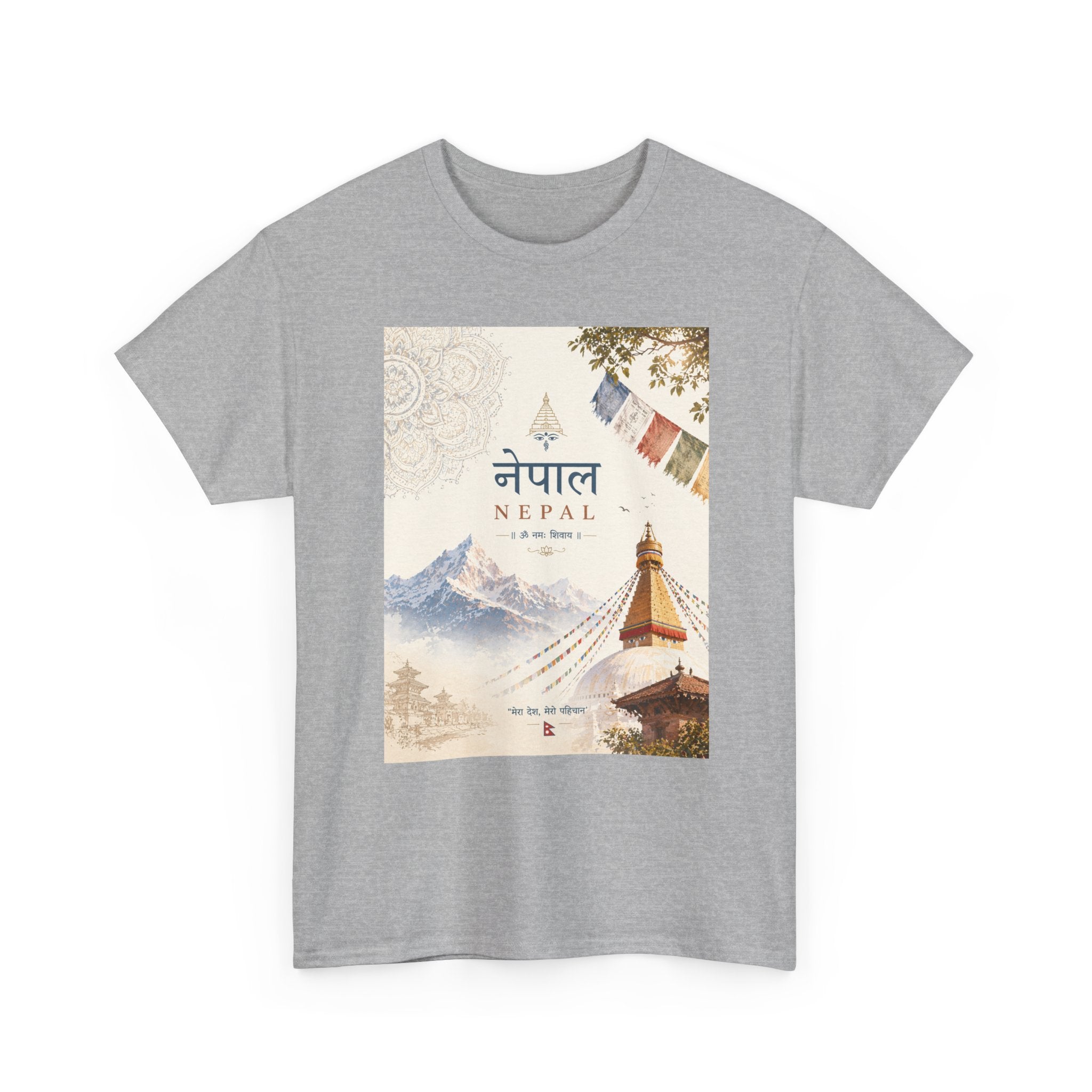 Nepal Travel T-Shirt – Boudhanath Stupa & Himalayan Poster Design
