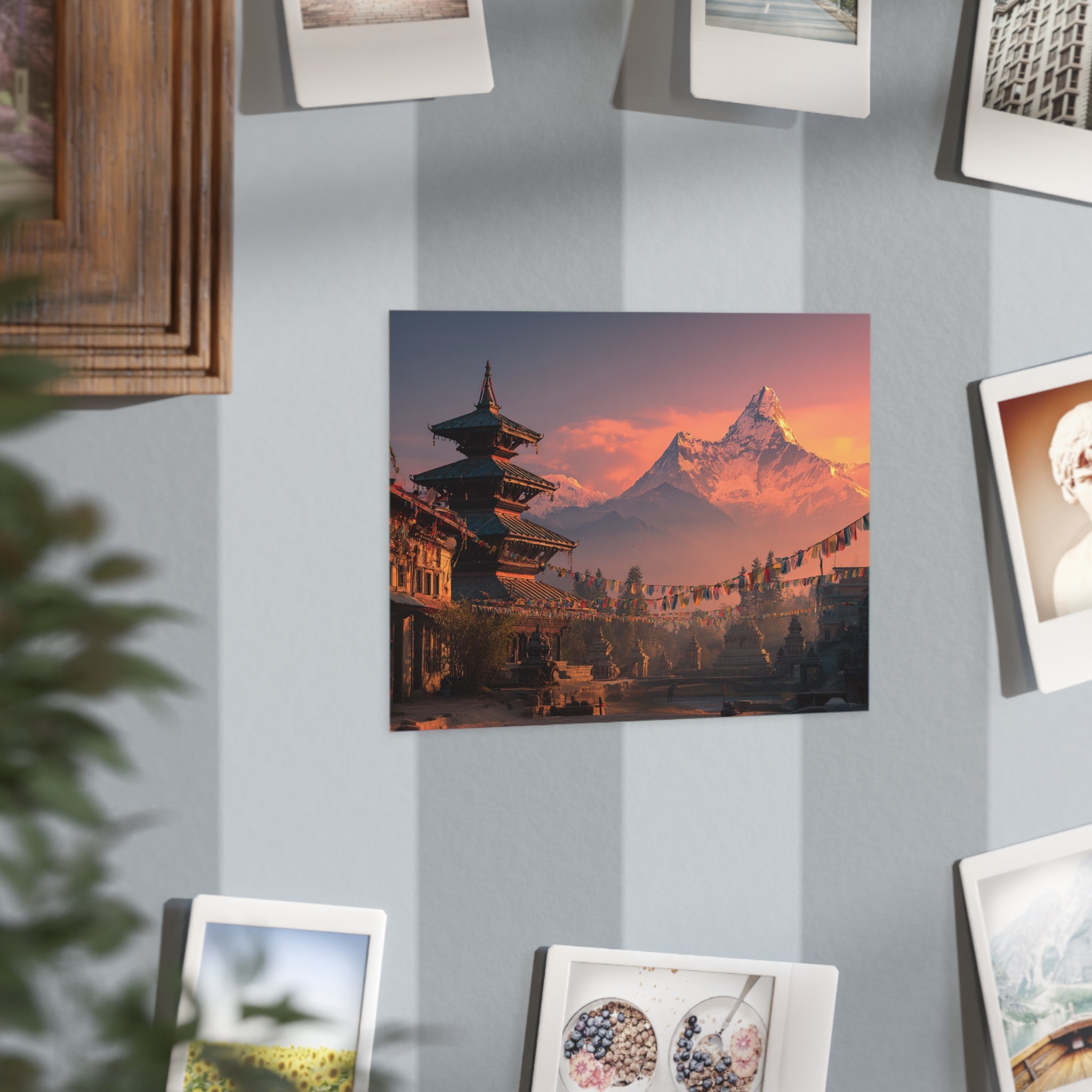 Himalayan Sunset Landscape Art Print — Nepal Temple Mountain Wall Decor (Unframed)